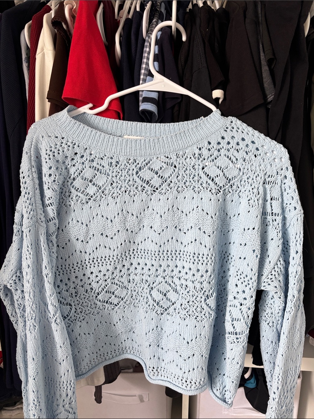 Hippie Rose Light Blue Open-Knit Women's Sweater